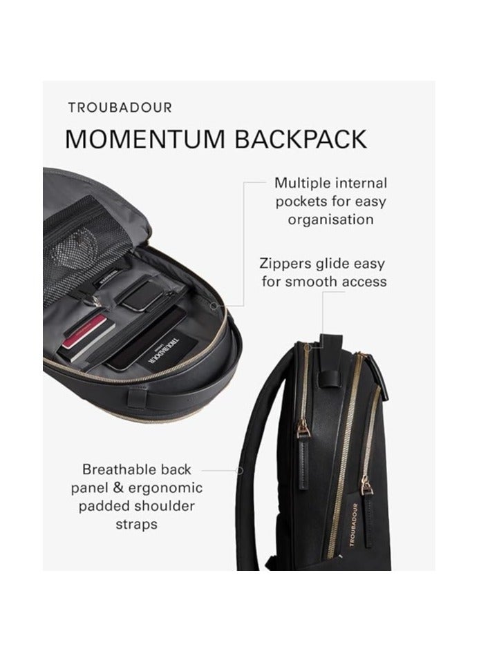Troubadour Momentum Backpack Premium Vegan, Lightweight & Waterproof Padded 16" Laptop Pocket Ergonomic Comfort Straps Made From Responsibly Sourced Materials Black - Image 2