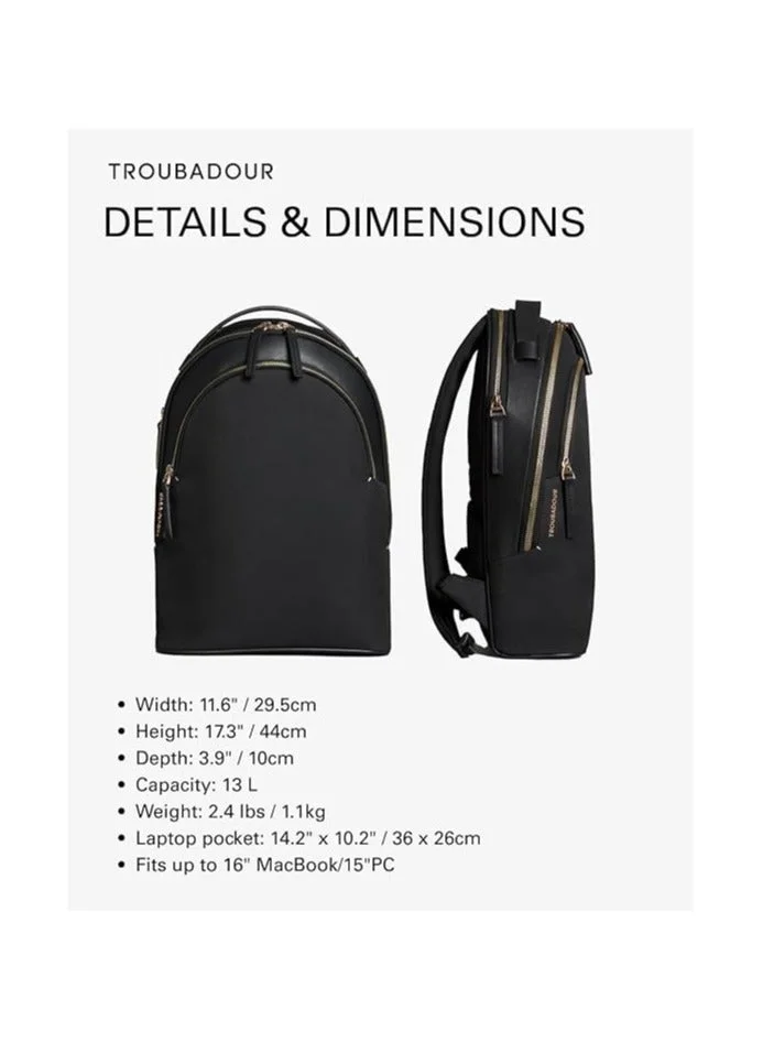 Troubadour  Troubadour Momentum Backpack Premium Vegan, Lightweight & Waterproof Padded 16" Laptop Pocket Ergonomic Comfort Straps Made From Responsibly Sourced Materials Black  | Best Price UAE