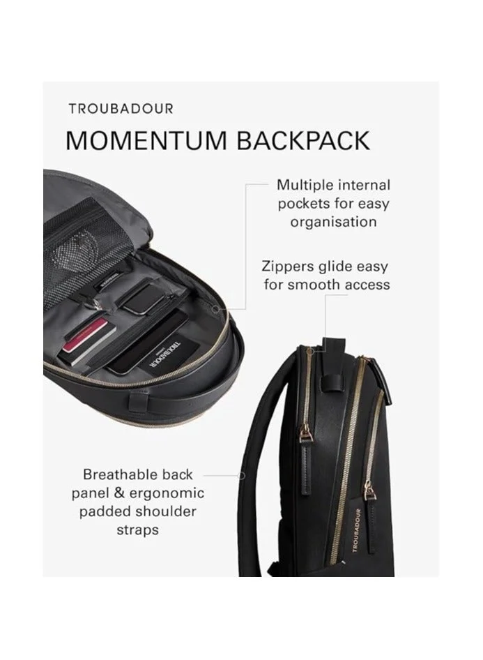 Troubadour  Troubadour Momentum Backpack Premium Vegan, Lightweight & Waterproof Padded 16" Laptop Pocket Ergonomic Comfort Straps Made From Responsibly Sourced Materials Black  | Best Price UAE