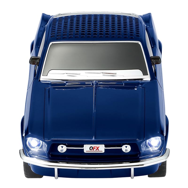 QFX Bluetooth 1965 Retro Car Replica Speaker, 3-inch Speakers, Hands Free Link, Built-in Microphone, FM Radio and LED Party Lights, Blue - BT-1965-BLU - Image 1