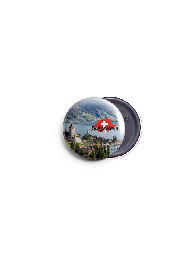 AVI 58mm Regular Size Metal Pin- Up Badge Multicolor Interlaken Switzerland Europe design R8002501 - Image 1
