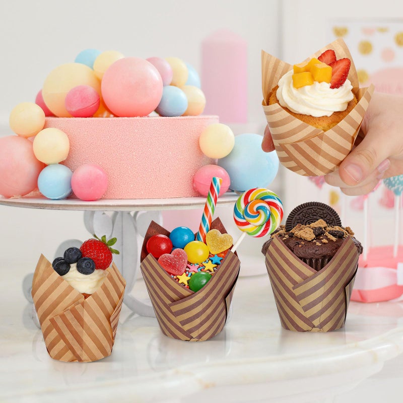 Tulip Stripe Muffin Liners 200pcs Greaseproof Baking Cups Large Size for Party Home - Image 5