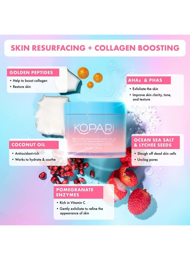 Kopari Pink Glow Exfoliating Body Polish, AHA Vegan Body Scrub for Women, Gentle and Effective, Pink Haze, 8 oz - Image 2
