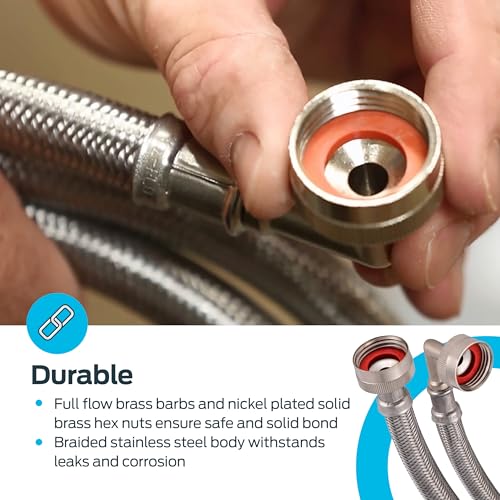 Eastman 5 ft Washing Machine Hose Connectors with Elbows, Pack of 2, 3/4 in FHT x 3/4 in FHT, Braided Stainless Steel, 41065 - Image 5