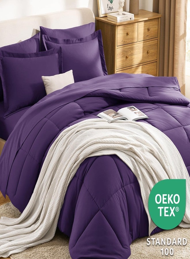 CozyLux طقم لحاف كوين بنفسجي من كوزي لوكس مع ملاءات - 7 قطع، طقم سرير كوين، طقم سرير ناعم مناسب لجميع الفصول مكون من 7 قطع مع لحاف بنفسجي، ملاءة مسطحة، ملاءة مثبتة، أغطية وسائد وأغطية وسائد مزخرفة. - Image 3