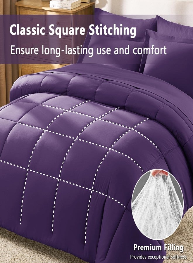CozyLux طقم لحاف كوين بنفسجي من كوزي لوكس مع ملاءات - 7 قطع، طقم سرير كوين، طقم سرير ناعم مناسب لجميع الفصول مكون من 7 قطع مع لحاف بنفسجي، ملاءة مسطحة، ملاءة مثبتة، أغطية وسائد وأغطية وسائد مزخرفة. - Image 4