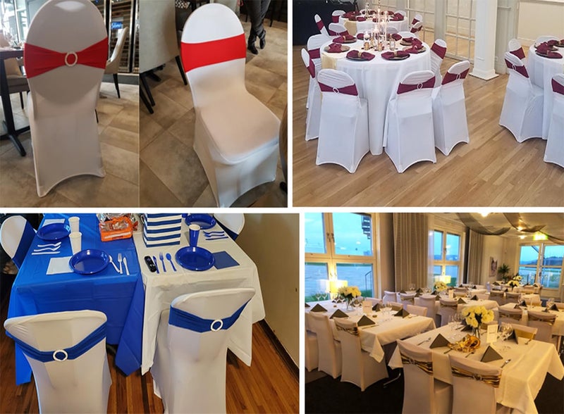 SINSSOWL 100PCS Stretch Wedding White Chair Sashes with Buckle Slider Sashes Bow Decorations 25 Colors â€¦ (White) - Image 5