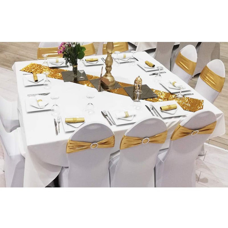 SINSSOWL 100PCS Stretch Wedding White Chair Sashes with Buckle Slider Sashes Bow Decorations 25 Colors â€¦ (White) - Image 2