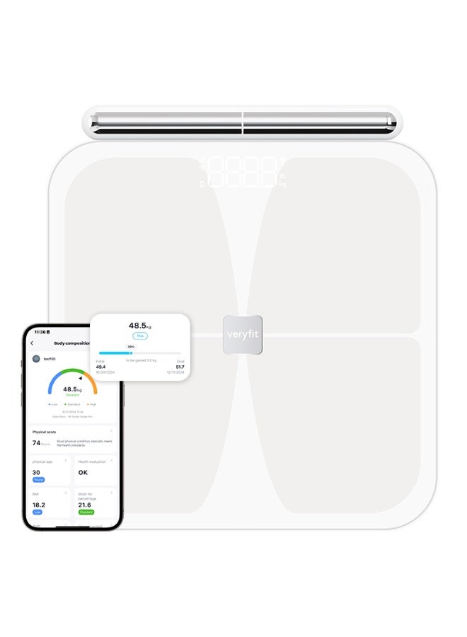 فيريفت ميزان قياس وضع الجسم للوزن ونسبة الدهون، ميزان رقمي بمنصة أكبر و8 أقطاب لقياس مؤشر كتلة الجسم (BMI) وتكوين الجسم (56 قياسًا). - Image 1