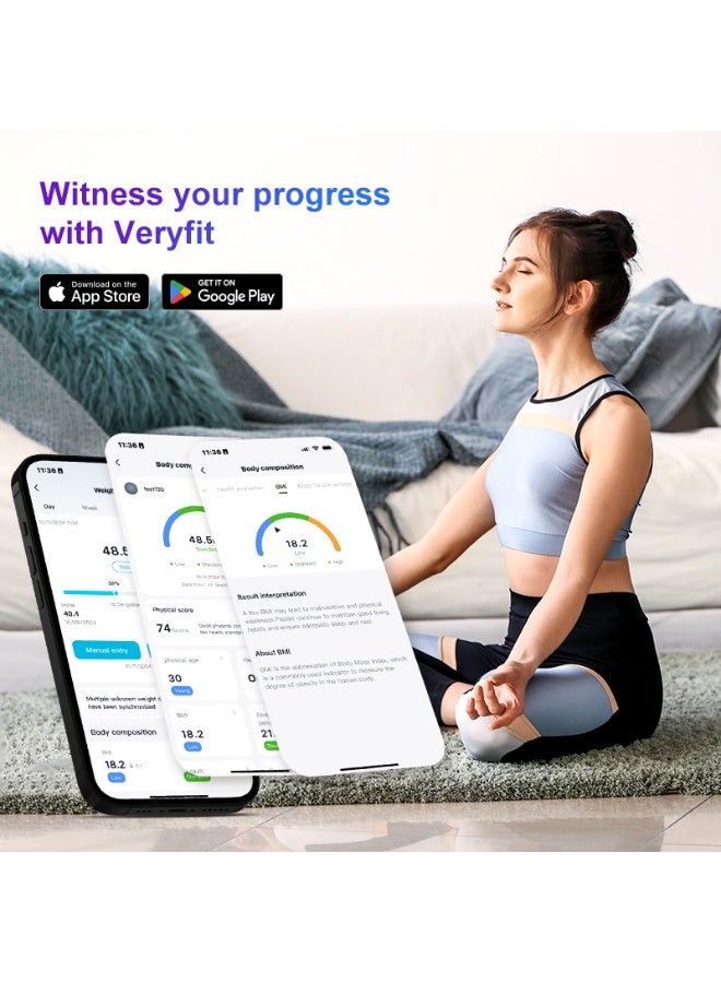 فيريفت ميزان قياس وضع الجسم للوزن ونسبة الدهون، ميزان رقمي بمنصة أكبر و8 أقطاب لقياس مؤشر كتلة الجسم (BMI) وتكوين الجسم (56 قياسًا). - Image 3