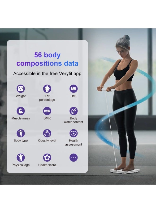 فيريفت ميزان قياس وضع الجسم للوزن ونسبة الدهون، ميزان رقمي بمنصة أكبر و8 أقطاب لقياس مؤشر كتلة الجسم (BMI) وتكوين الجسم (56 قياسًا). - Image 2