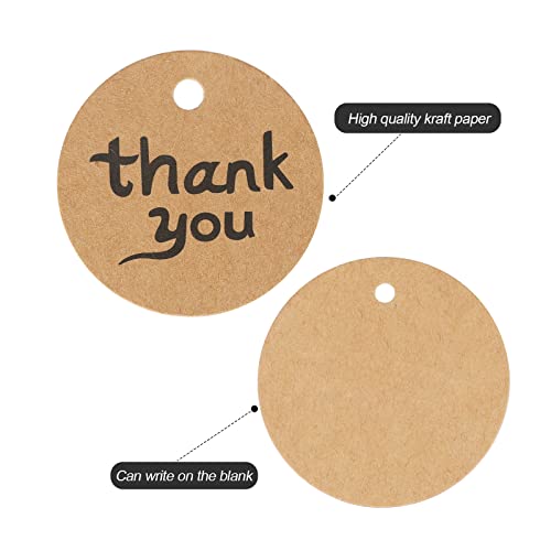 G2PLUS 100PCS Thank You Tags, 1.7 in Round Calligraphy Thank You Tags, Brown Kraft Paper Gift Tag with String for Gift Wrapping, DIY Arts & Crafts, Wedding Party Favors - Image 4