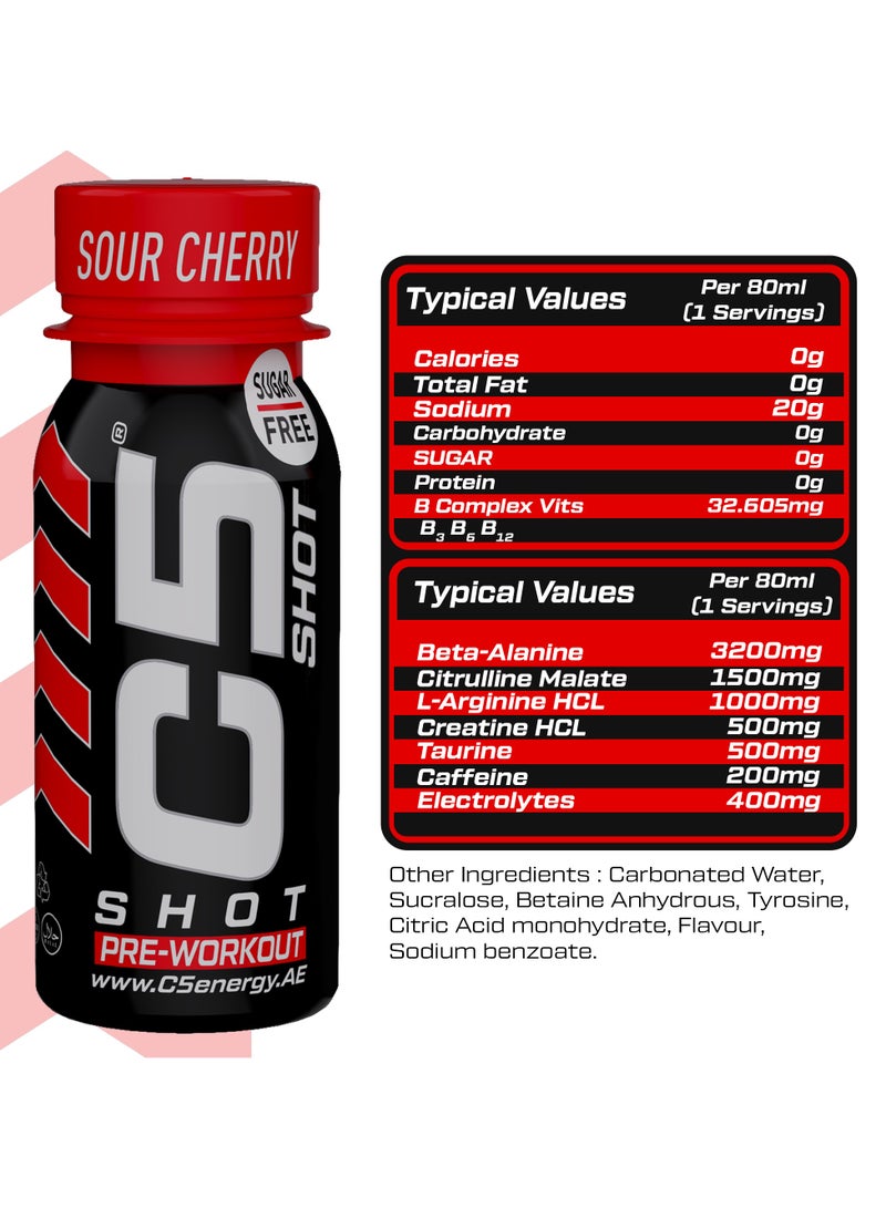 C5 Energy Pre-Workout Shot 80 Ml Sour Cherry Flavor Pack of 12 - Image 2