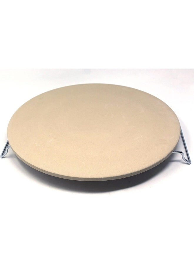 Premify - Pizza Stone Set For Oven And Grill, 13 Inch Round Ceramic Pizza Grilling Stone Oven Baking Stone With Serving Rack - Image 1