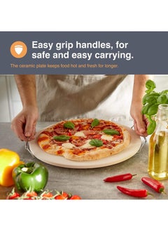 Premify Pizza Stone Set For Oven And Grill, 13 Inch Round Ceramic Pizza Grilling Stone Oven Baking Stone With Serving Rack  - Image 3