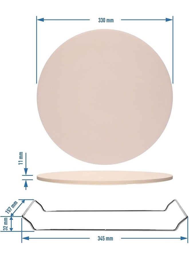 Premify - Pizza Stone Set For Oven And Grill, 13 Inch Round Ceramic Pizza Grilling Stone Oven Baking Stone With Serving Rack - Image 1