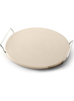 Premify Pizza Stone Set For Oven And Grill, 13 Inch Round Ceramic Pizza Grilling Stone Oven Baking Stone With Serving Rack  - Image 1