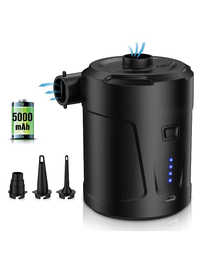 مضخة هواء كهربائية للنفخ، مع 3 فوهات، USB/ بطارية قابلة لإعادة الشحن بسعة 5000 مللي أمبير، لمرتبة هوائية، عوامات حمام السباحة، سرير هوائي، مضخة قابلة للحمل للنفخ والتفريغ - Image 1