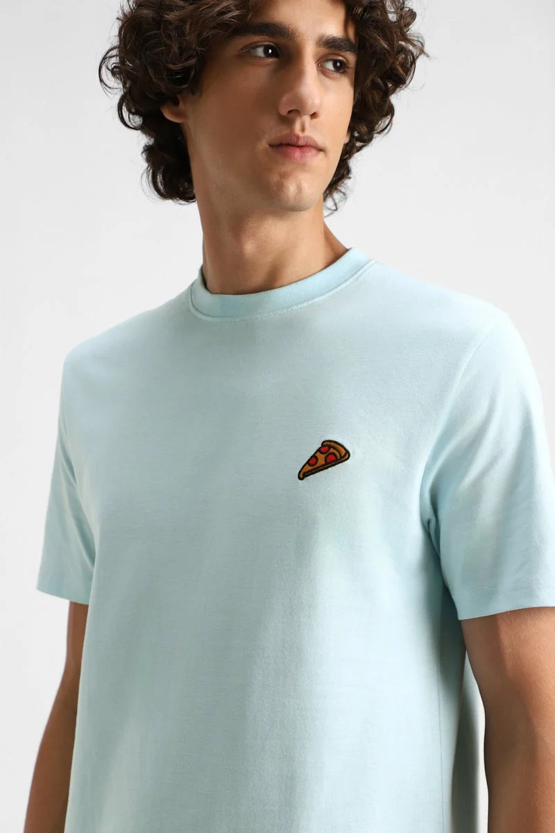 سنيتش Pastel Blue Embroidered Half Sleeve Regular Fit T-Shirt