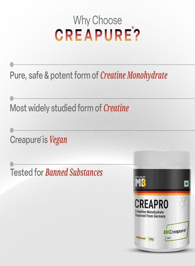 مسل بلايز مسحوق كرياتين مونوهيدرات MuscleBlaze CreaPRO مع Creapure، بدون نكهة (83 حصة، 250 غرام) - Image 5