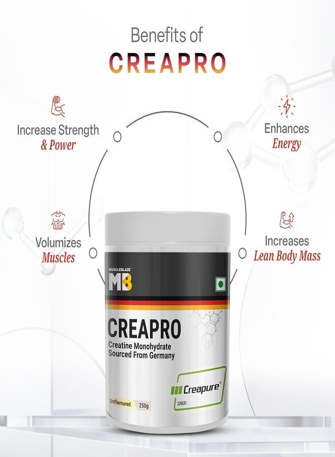 مسل بلايز مسحوق كرياتين مونوهيدرات MuscleBlaze CreaPRO مع Creapure، بدون نكهة (83 حصة، 250 غرام) - Image 4