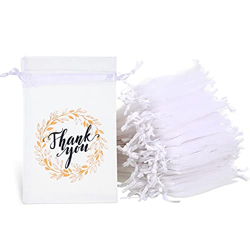 Shappy 100 Pcs Thank You Sheer Bags Organza Bags 4 x 6 Small Jewelry Present Pocket with Drawstring Bulk Mesh Wedding Party Favor Pocket for Sachet Jewelry Makeup Organza Favor BagWhite - Image 2