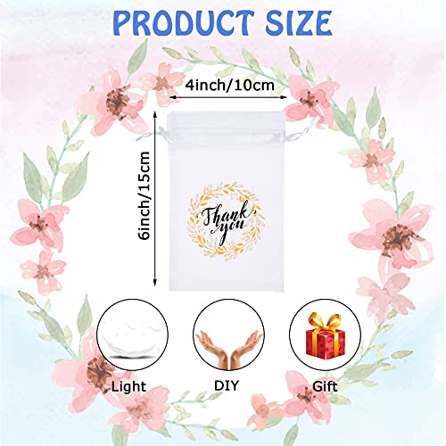 Shappy 100 Pcs Thank You Sheer Bags Organza Bags 4 x 6 Small Jewelry Present Pocket with Drawstring Bulk Mesh Wedding Party Favor Pocket for Sachet Jewelry Makeup Organza Favor BagWhite - Image 5