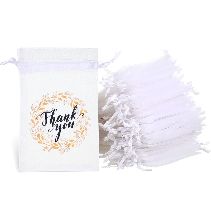 Shappy 100 Pcs Thank You Sheer Bags Organza Bags 4 x 6 Small Jewelry Present Pocket with Drawstring Bulk Mesh Wedding Party Favor Pocket for Sachet Jewelry Makeup Organza Favor BagWhite - Image 3
