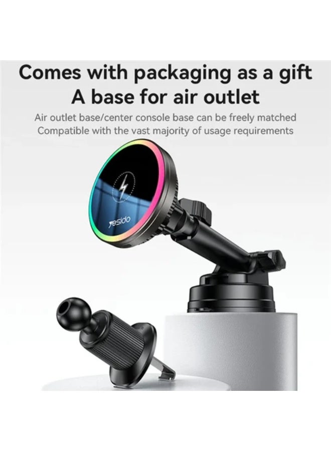 Yesido C315 Car Wireless Charger Set Suction Cup 15W Fast Charging Stand - Image 4