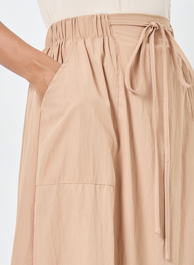 Take Two Solid Midi Skirt with Tie-Up Waist - Image 3