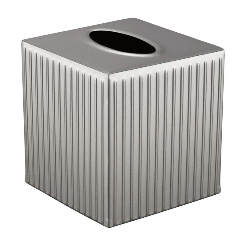 Monarch Abode Tissue Box Cover Square â€“ Handcrafted Ridge Embossed Pewter Metal Tissue Holder Box for Bathroom Accessory, Aesthetic Decorative Facial Napkin Cube for Modern Home Decor - Image 1