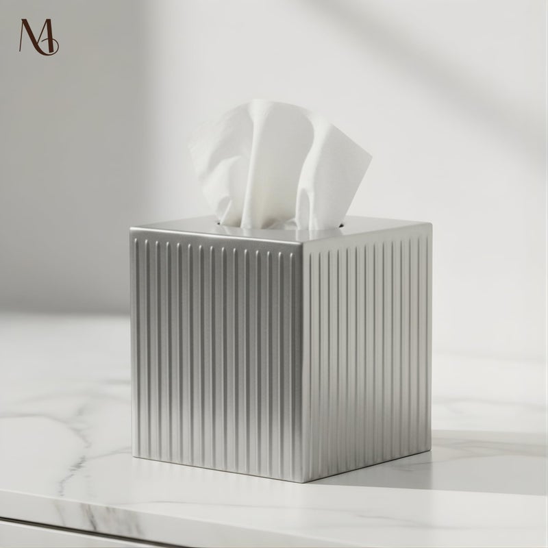 Monarch Abode Tissue Box Cover Square â€“ Handcrafted Ridge Embossed Pewter Metal Tissue Holder Box for Bathroom Accessory, Aesthetic Decorative Facial Napkin Cube for Modern Home Decor - Image 5