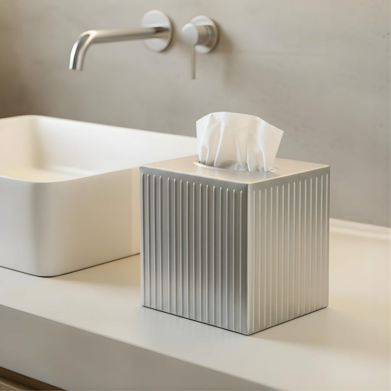 Monarch Abode Tissue Box Cover Square â€“ Handcrafted Ridge Embossed Pewter Metal Tissue Holder Box for Bathroom Accessory, Aesthetic Decorative Facial Napkin Cube for Modern Home Decor - Image 3
