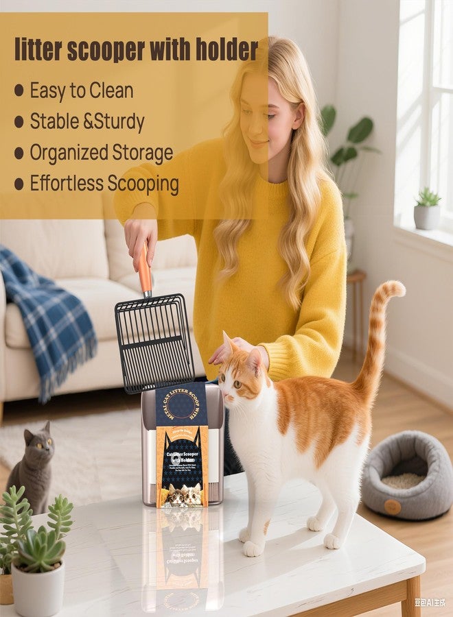 UNISOLODECHO Heavy Duty Metal Cat Litter Scoop with Holder - Broom and Dustpan Set - Quick-Sifting Mesh for Clump-Free Cleaning, Compatible with Most Litter Types - Image 2