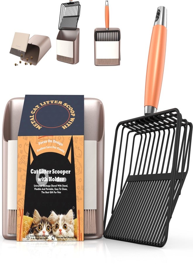 UNISOLODECHO Heavy Duty Metal Cat Litter Scoop with Holder - Broom and Dustpan Set - Quick-Sifting Mesh for Clump-Free Cleaning, Compatible with Most Litter Types - Image 1