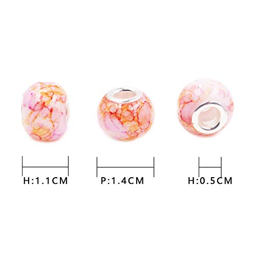 AIPRIDY 100Pcs 15x11mm Painting Murano Large Hole Glass Beads Mix Color with Silver Brass Cores European Charm fit Bracelet Necklace (Watercolor Effect OPEC White Glass) - Image 3