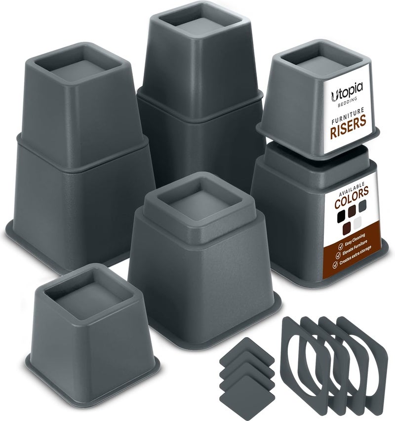 Utopia Bedding 8 Piece Premium Adjustable Furniture Risers (4 High and 4 Short) - Heavy Duty Riser with Strong Space Saving for Beds, Tables, Chairs or Sofas (3, 5 or 8 Inch) (Grey) - Image 1