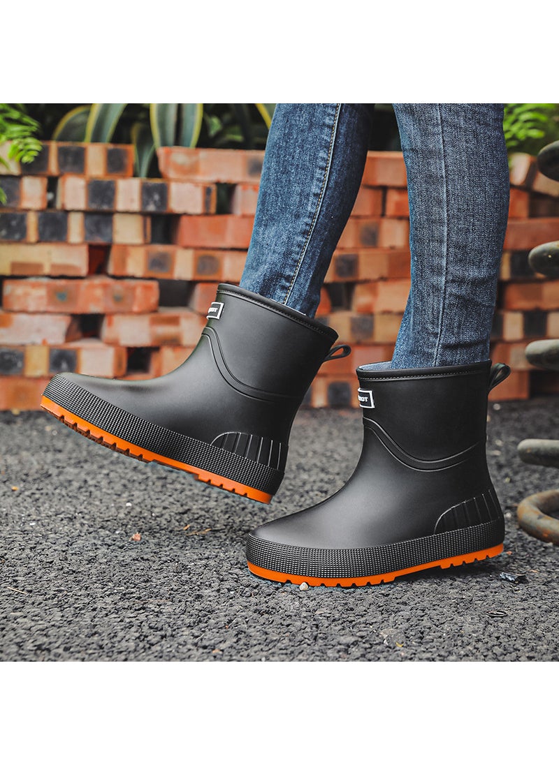 Generic Korean Mid-Calf Rain Boots Casual Non-Slip Waterproof Black 
