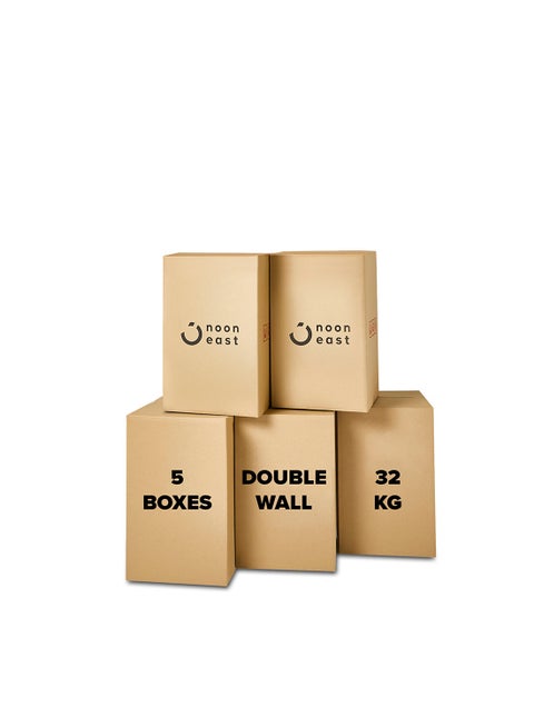 5-Pack Large Double Wall 100% Recyclable Corrugated Cardboard Moving Boxes with 32 KG Capacity, 45 x 45 x 70 cm Brown Carton for Packaging, Shipping and Storage, 5 ply