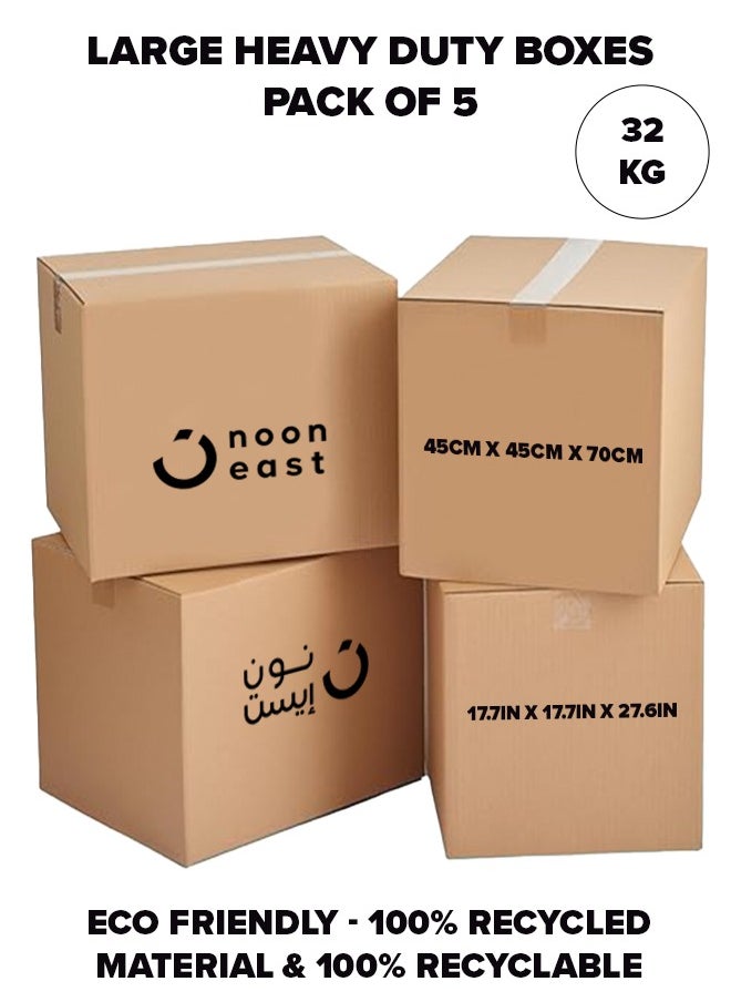 Noon East - 5-Pack Large Double Wall 100% Recyclable Corrugated Cardboard Moving Boxes with 32 KG Capacity, 45 x 45 x 70 cm Brown Carton for Packaging, Shipping and Storage, 5 ply - Image 1