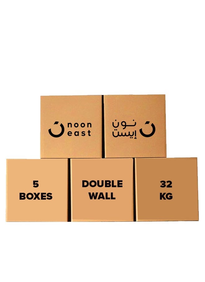 Noon East - 5-Pack Large Double Wall 100% Recyclable Corrugated Cardboard Moving Boxes with 32 KG Capacity, 45 x 45 x 70 cm Brown Carton for Packaging, Shipping and Storage, 5 ply - Image 1