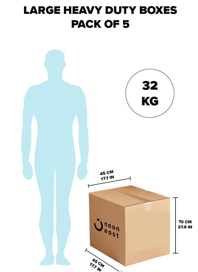 Noon East - 5-Pack Large Double Wall 100% Recyclable Corrugated Cardboard Moving Boxes with 32 KG Capacity, 45 x 45 x 70 cm Brown Carton for Packaging, Shipping and Storage, 5 ply - Image 1
