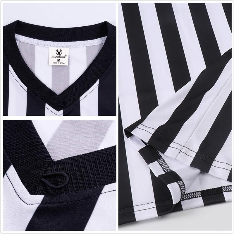 Allentian Men Referee Shirt, Official Black Stripe Ref Umpire Jersey, Pro-Style V-Neck Uniform, Basketball, Football - Image 3