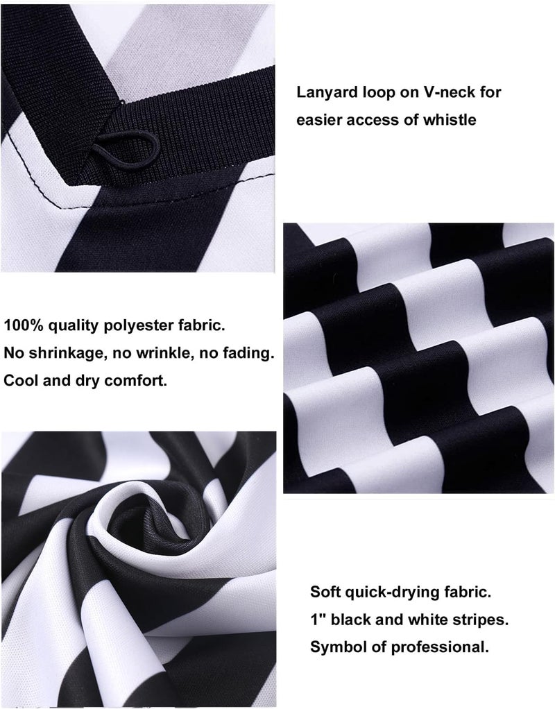 Allentian Men Referee Shirt, Official Black Stripe Ref Umpire Jersey, Pro-Style V-Neck Uniform, Basketball, Football - Image 4