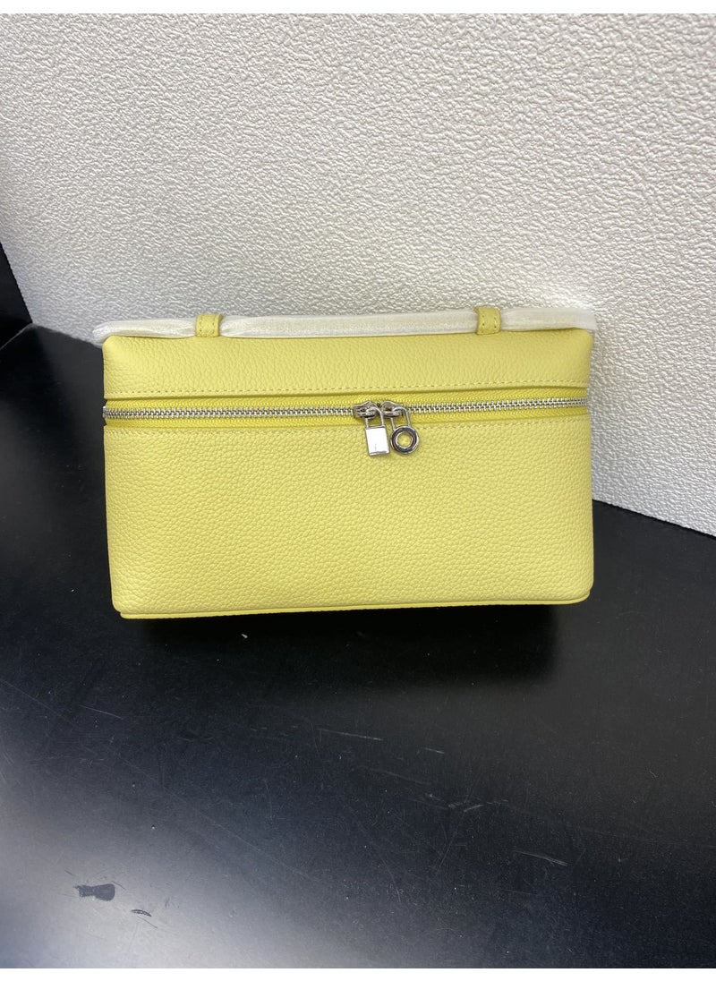 LP19 Genuine Leather Gigi Bag Lunchbox Style Womens Handbag Yellow lychee pattern first layer cowhide
