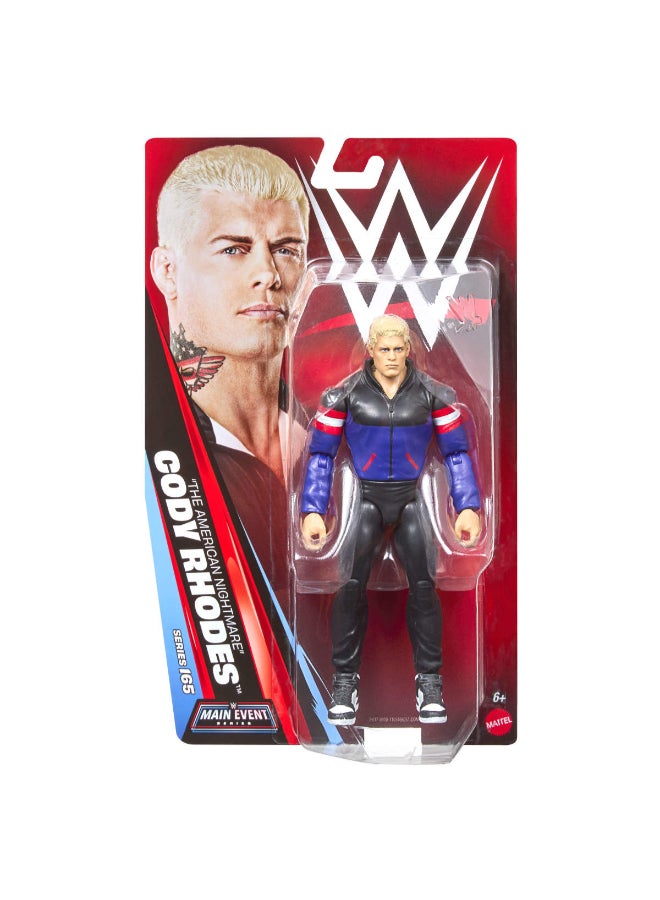WWE Mattel WWE Cody Rhodes Action Figure, Main Event Series #165, 6-inch Collectible Superstar with 14 Articulation Points & Life-Like Look ​ - Image 2