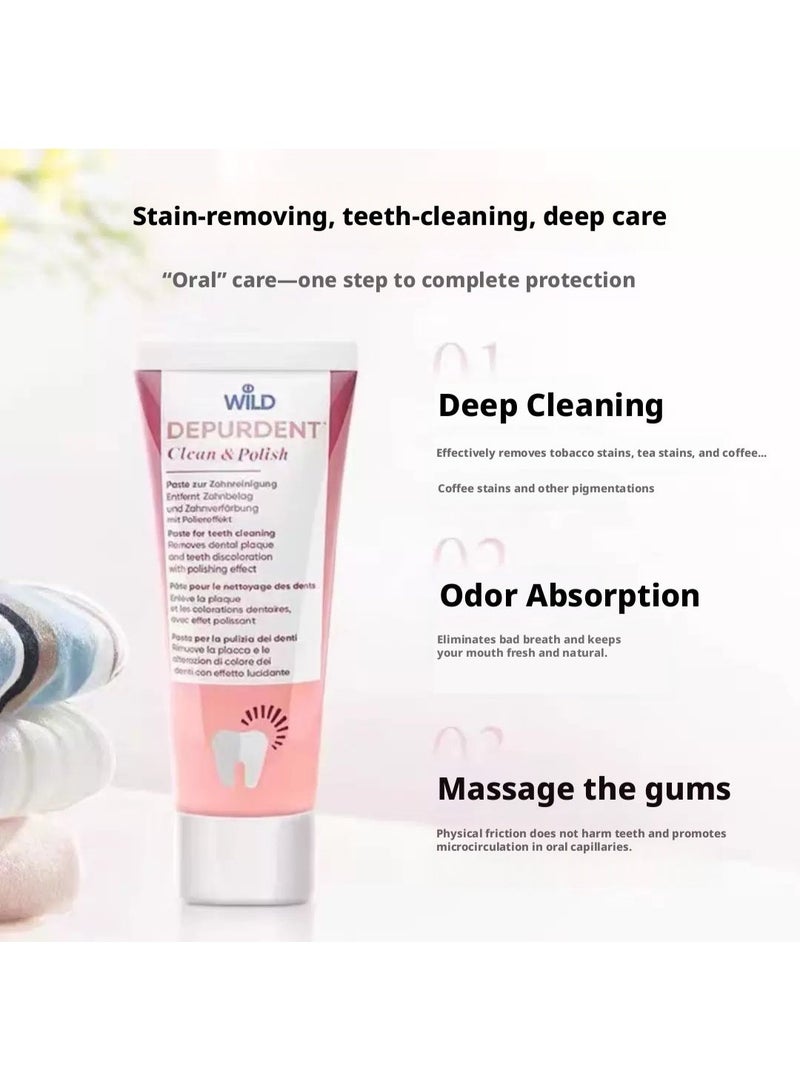 WILD Depurdent Clean & Polish Paste 75ml for teeth cleaning, removes dental plaque and teeth discoloration with polishing effect - Image 1