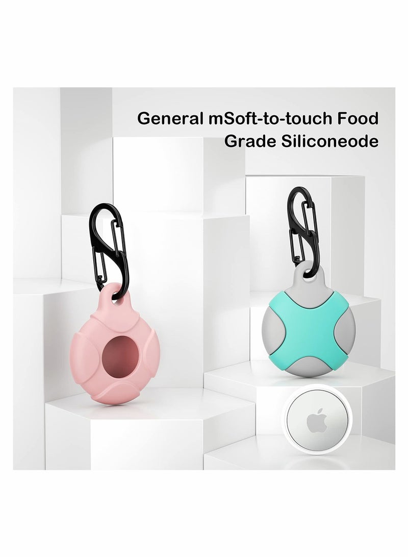 KASTWAVE Case for Apple AirTag with Keychain Ring 2 Pack Silicone Waterproof Anti Scratch Protective Tracker Cover Compatible with AirTags for Pets, Keys Luggage Backpacks Blue Pink - Image 3