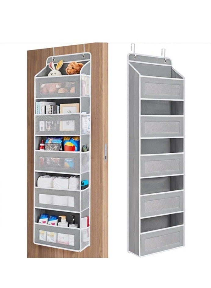 Hanging Storage Organizer, Behind-the-Door Storage Organizer with Transparent Window and Mesh Side Pockets, Large Capacity Organizer for Bedroom, Bathroom, Dressing Room (Gray) - Image 1