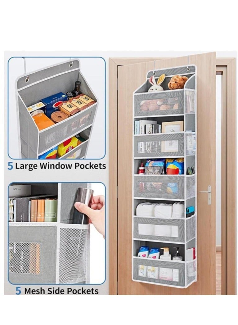 Hanging Storage Organizer, Behind-the-Door Storage Organizer with Transparent Window and Mesh Side Pockets, Large Capacity Organizer for Bedroom, Bathroom, Dressing Room (Gray) - Image 3